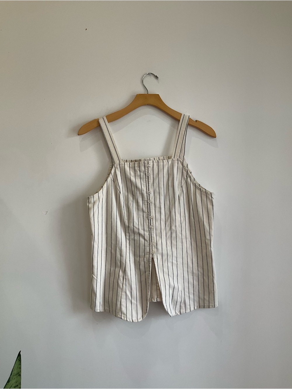 a new day Cream Tank Top with Navy Pinstripes